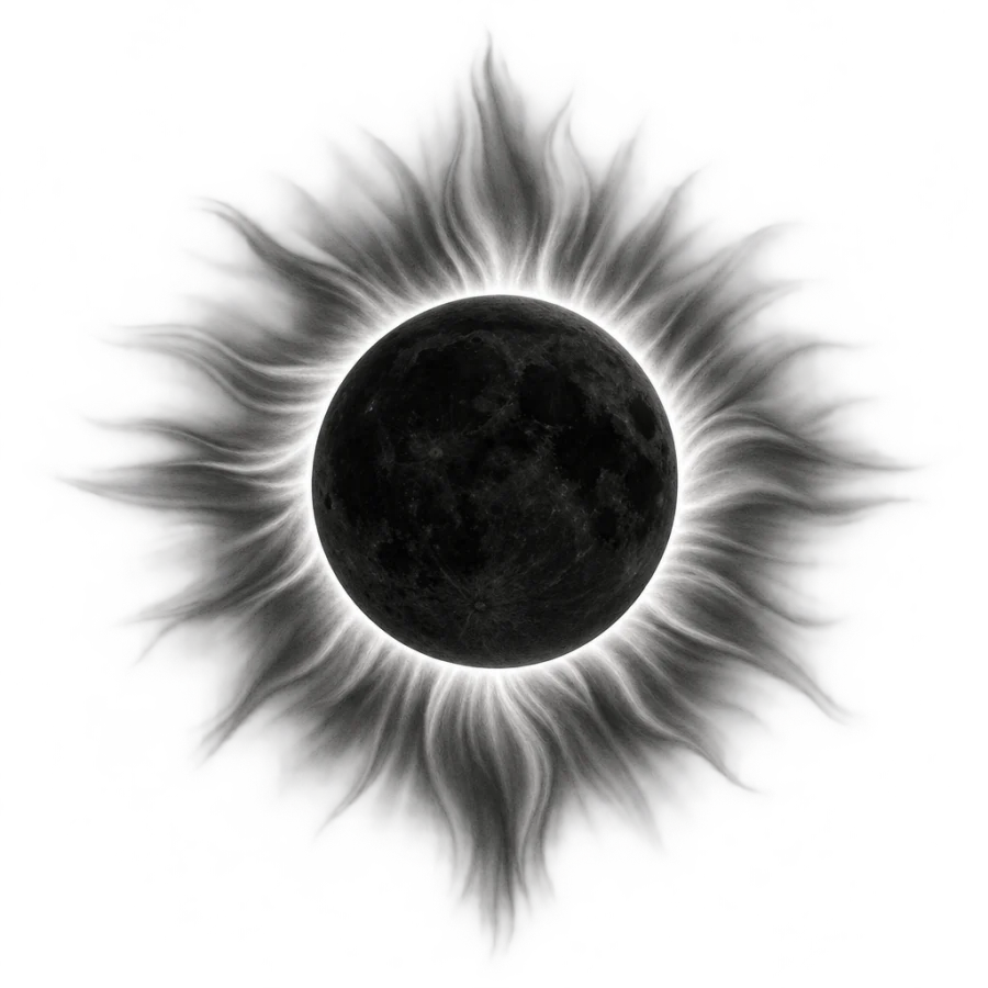 Black and grey realism tattoo design of a solar eclipse ringed by its corona