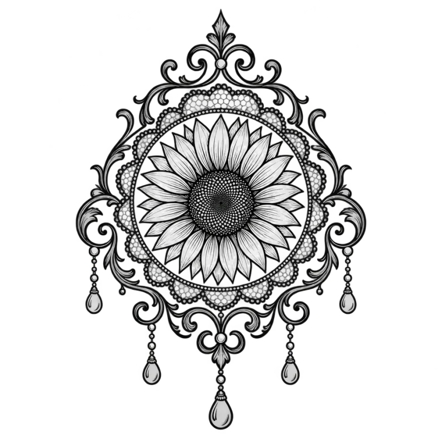 Sunflower tattoo design generated with AI Tattoo Lab