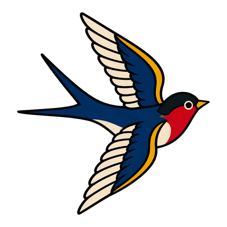 American traditional swallow tattoo design in flight with wings spread wide