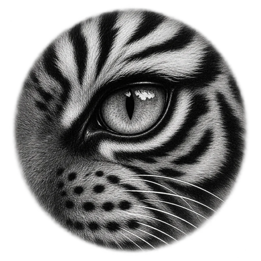 Black and grey realism tattoo design of a single tiger eye closely cropped