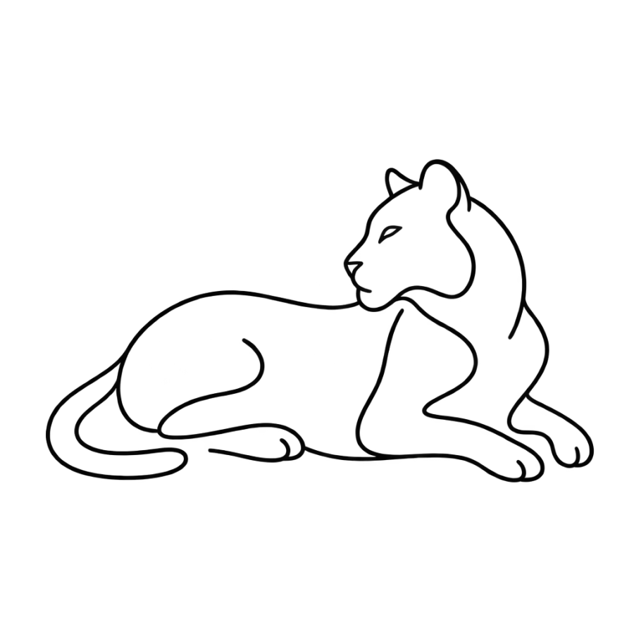 Minimalist single line tattoo design of a tiger lying at rest