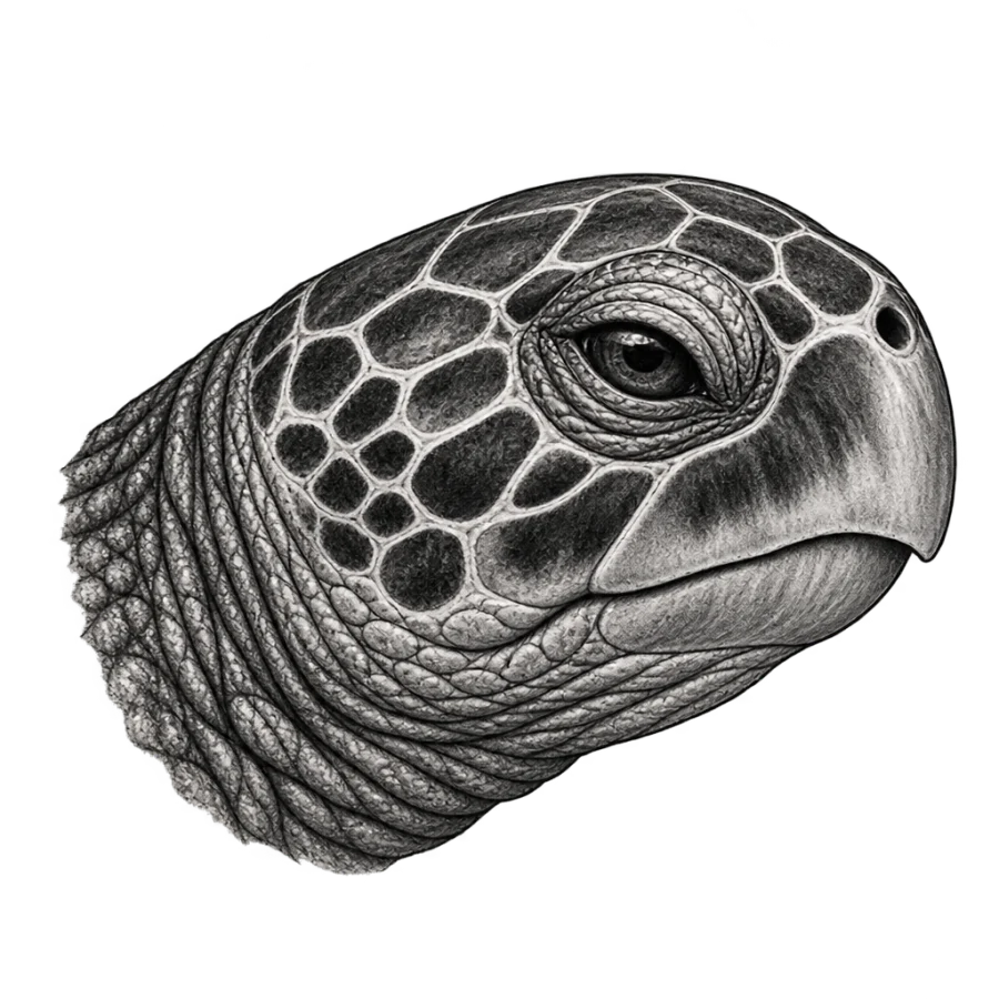 Black and grey realism tattoo design of an old sea turtle head