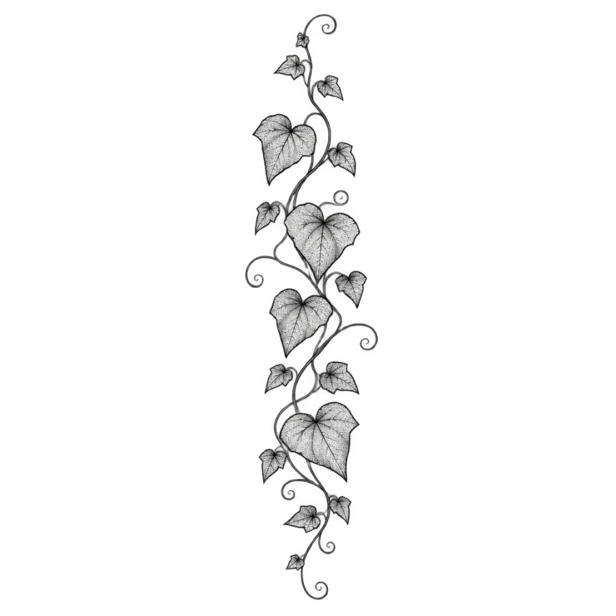 Fine line ivy vine tattoo design trailing in a tall delicate column