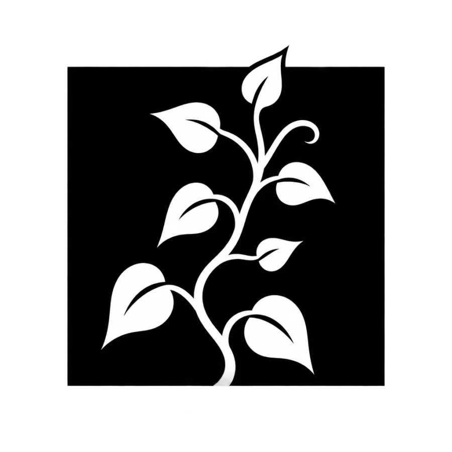 Blackwork vine tattoo cut as negative space from a solid black panel