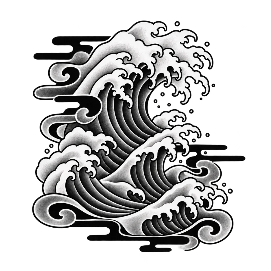 Wave tattoo design generated with AI Tattoo Lab