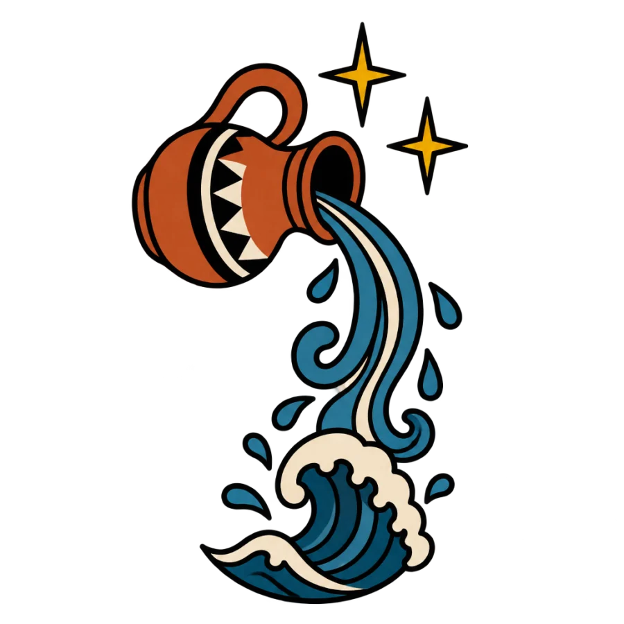 American traditional tattoo of a jug pouring water into a cresting wave