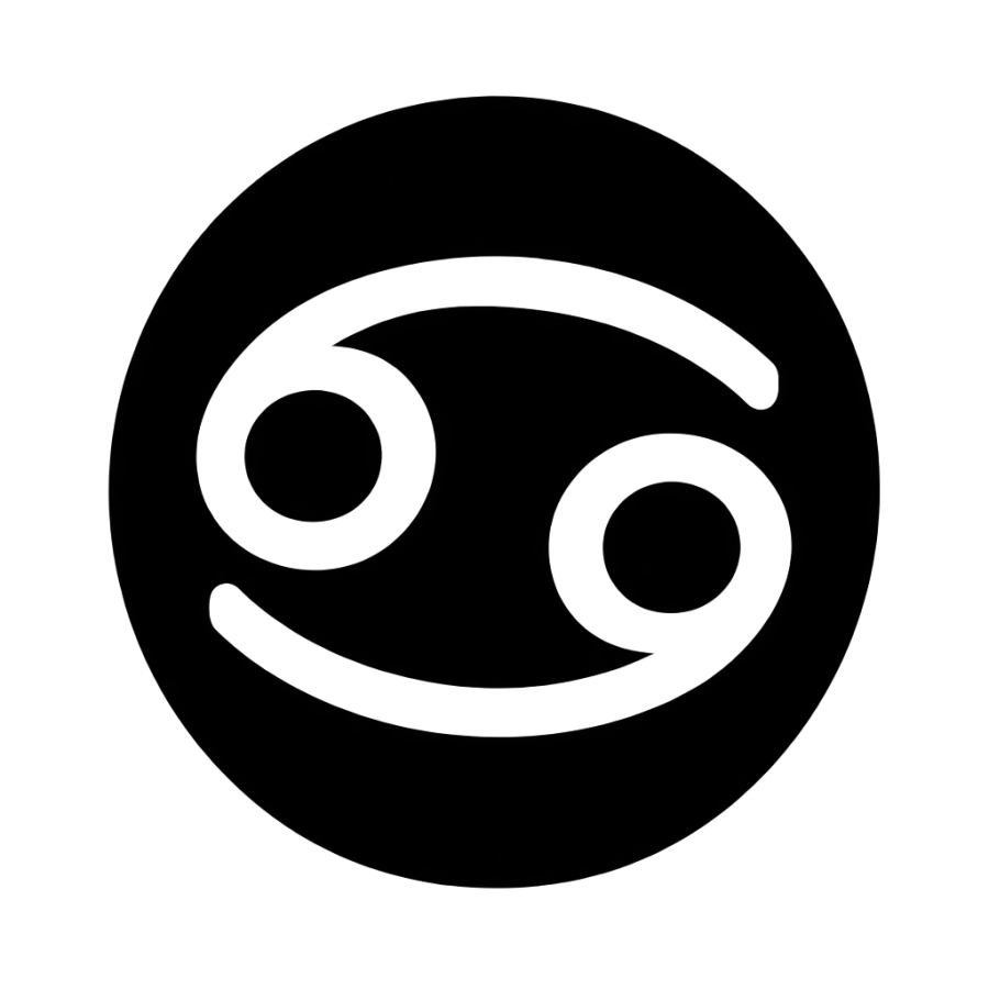 Blackwork Cancer zodiac tattoo design with the glyph cut out in negative space