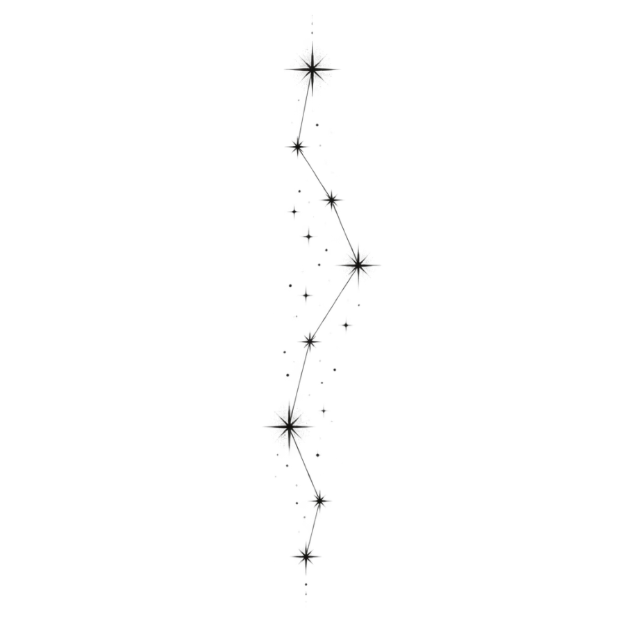 Fine line tattoo of the Capricorn constellation as a tall star column