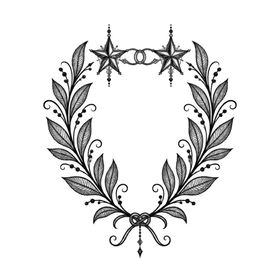 Ornamental mirrored laurel sprigs and twin stars tattoo for Gemini