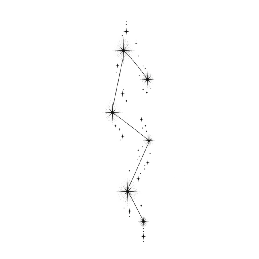 Fine line tattoo of the Libra constellation as a tall column of stars