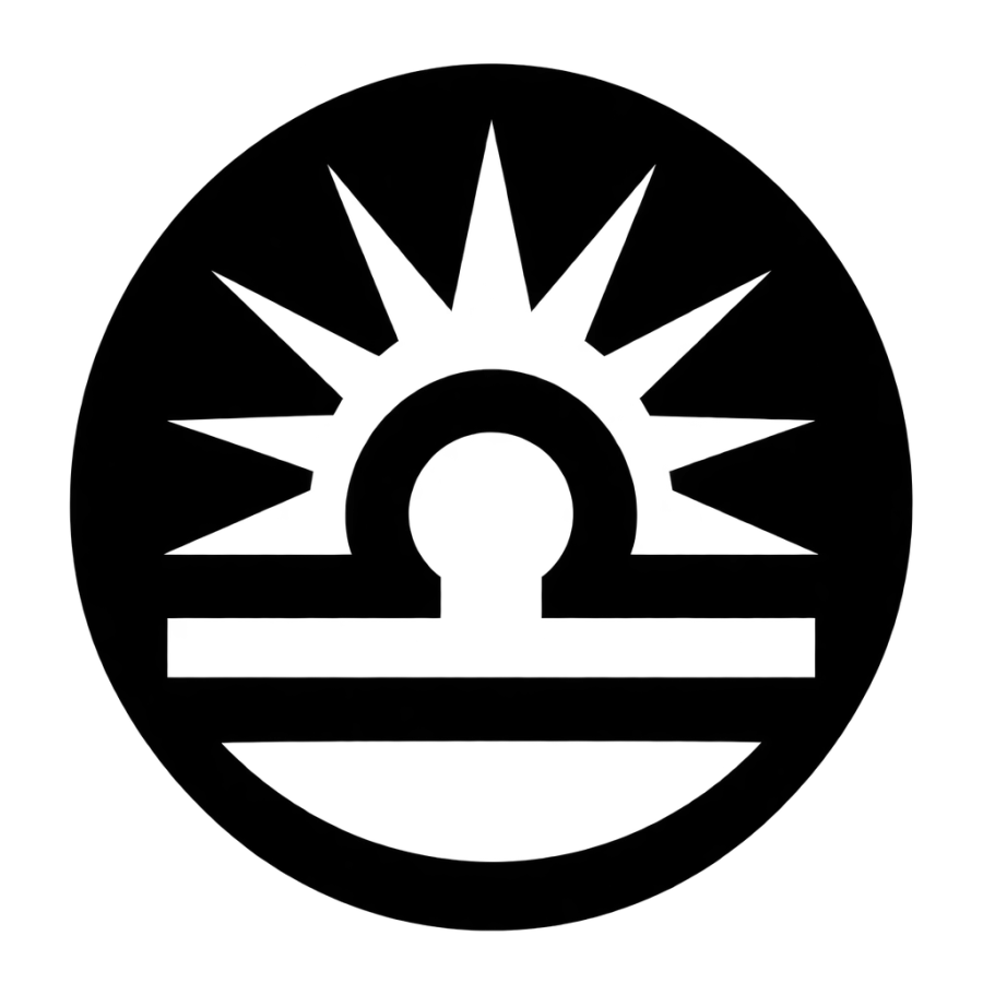 Blackwork tattoo of the Libra glyph as a solid bar and rising half sun