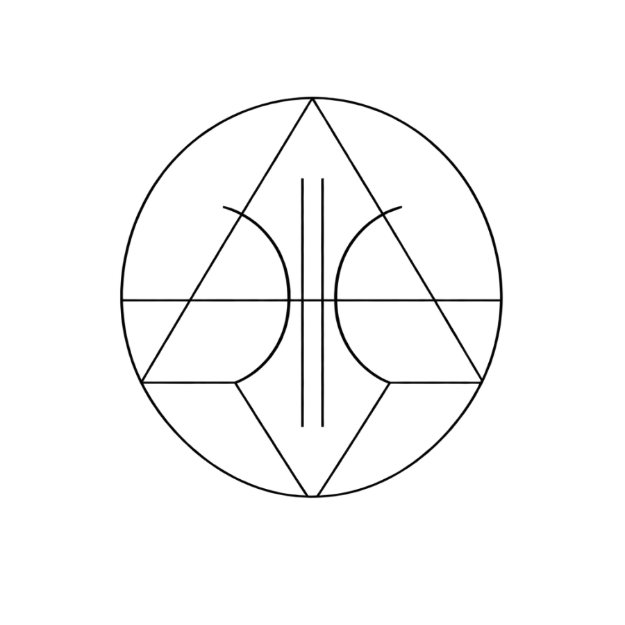 Geometric linework tattoo of the Pisces glyph inside a circle