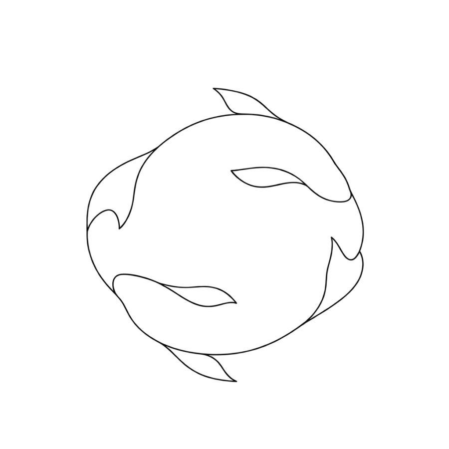 Minimalist single line tattoo of two fish looping into an oval