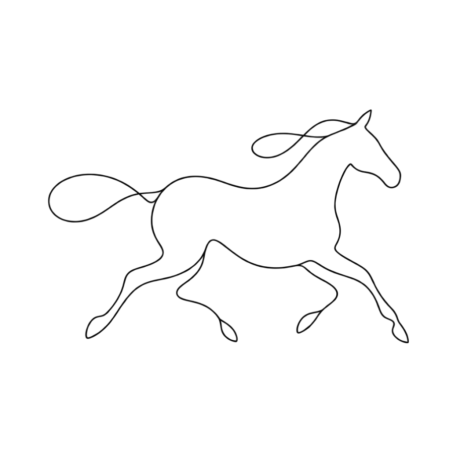 Minimalist single line tattoo of a galloping horse in one stroke