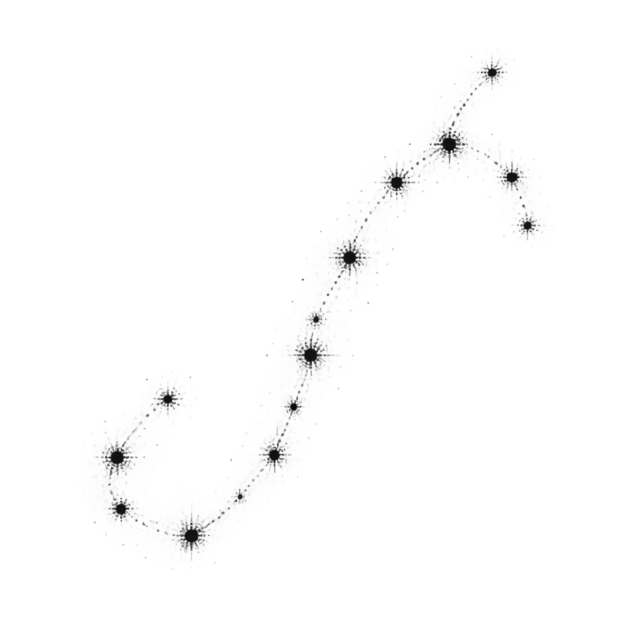 Dotwork stippled Scorpio constellation tattoo design with denser clusters for bright stars