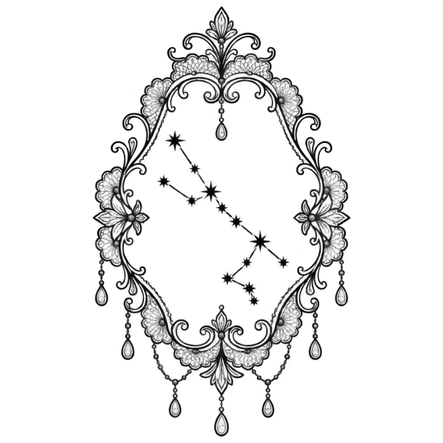 Ornamental filigree Taurus tattoo design framing the constellation stars