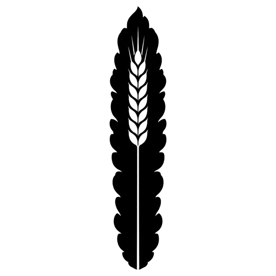 Heavy blackwork Virgo column tattoo with a wheat ear white gap
